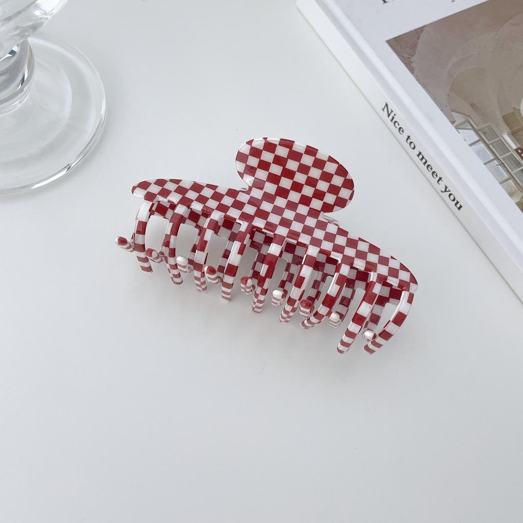 Red Eyecatching And White Plaid Hair Claws For Women Handmade Quality Pvc Stylish Accessories Hair