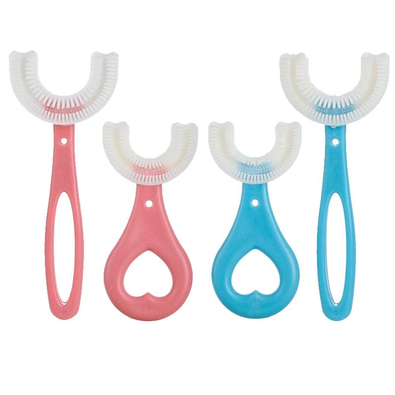 Твердая силиконовая обучающая зубная щетка 360 для мальчиков и девочек, для малышей и детей, мягкая U-образная, для новорожденных, для отбеливания зубов, для чистки зубов