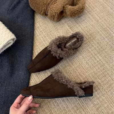 Баотоу полутапочки женская обувь для улицы 2025 осень и зима новинка бархатные туфли-мельницы