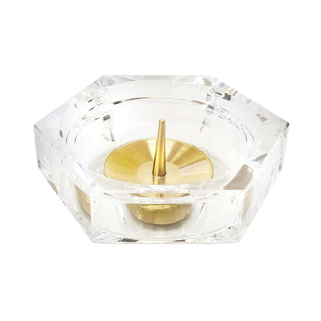 Buddhist Altar Accessories, Diamond Candle Holder, 3.0 Inches, Clear, Transparent, Crystal.