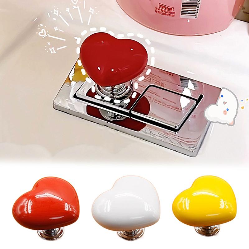 Love Heart Shaped Colorful Plastic Toilet Tank Button Aid Adhesive Plastic Handle,Portable Accessory Handle Toilet Press Tool