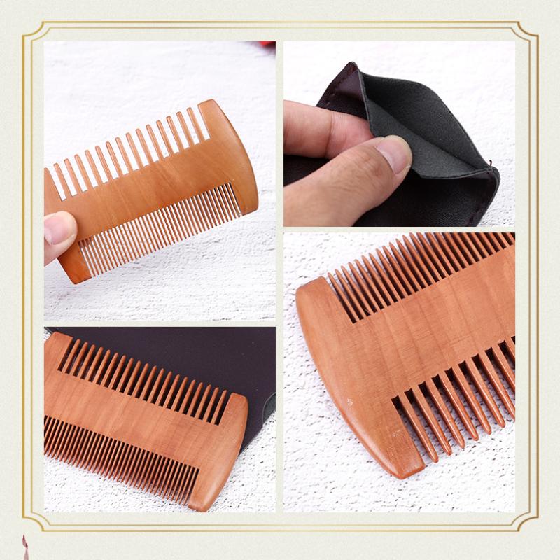 Double Sided Dense Sparse Toothed Comb, Mustache, Wooden Comb, Portable Peach Green Sandalwood Comb, Carved