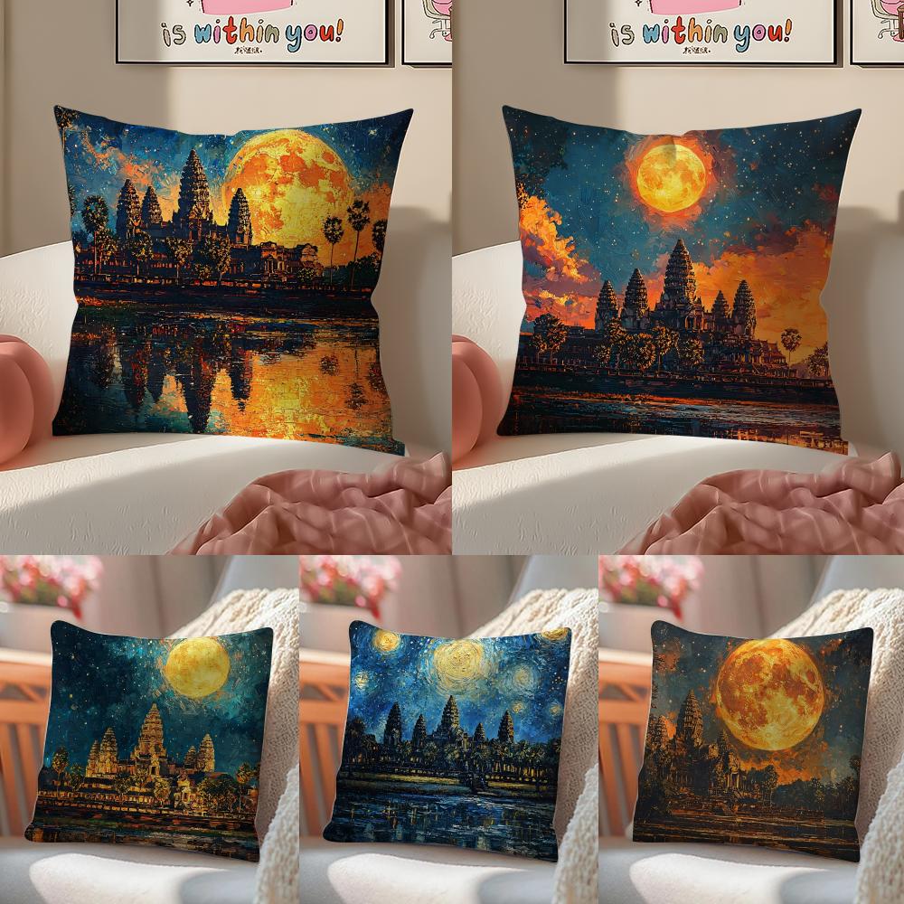 Historic Cultural Site AAngkor Cushion Cover Pillowcase Short Plush Invisible zipper Room Sofa Cushion Cover