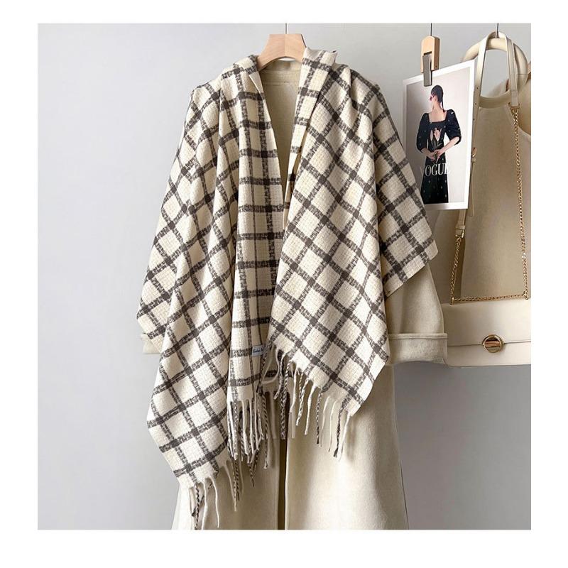Korean Style Thick Warm Checkered Scarf Women Winter Neck Shawl Wrap