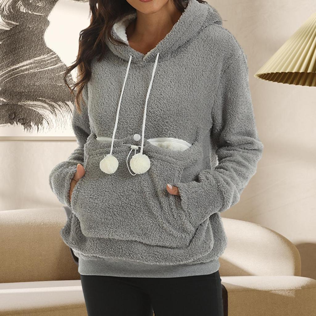Women Hoodies Sweatshirt Big Pouch Hoodie Autumn Winter Casual Cat Dog Carrier Pullover