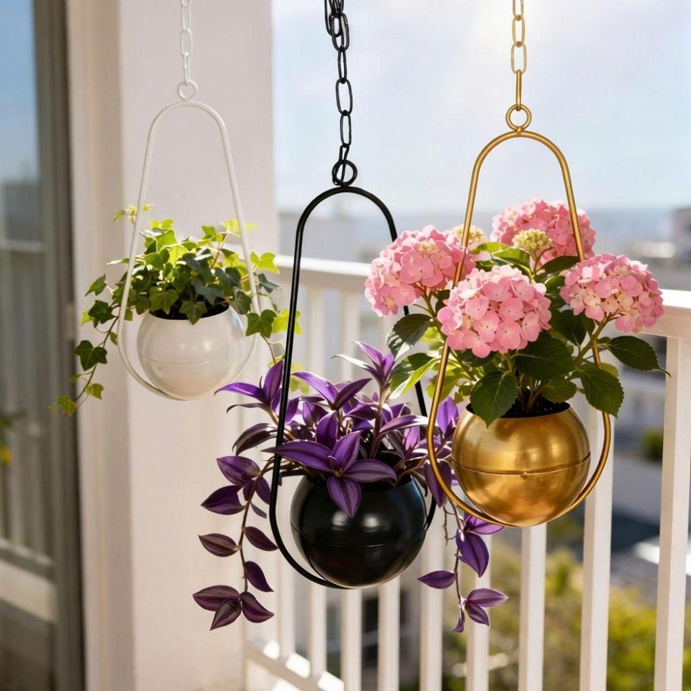 Minimalist Metal Hanging Flower Pot Iron Art Hanging Plant Bucket Balcony Decoration