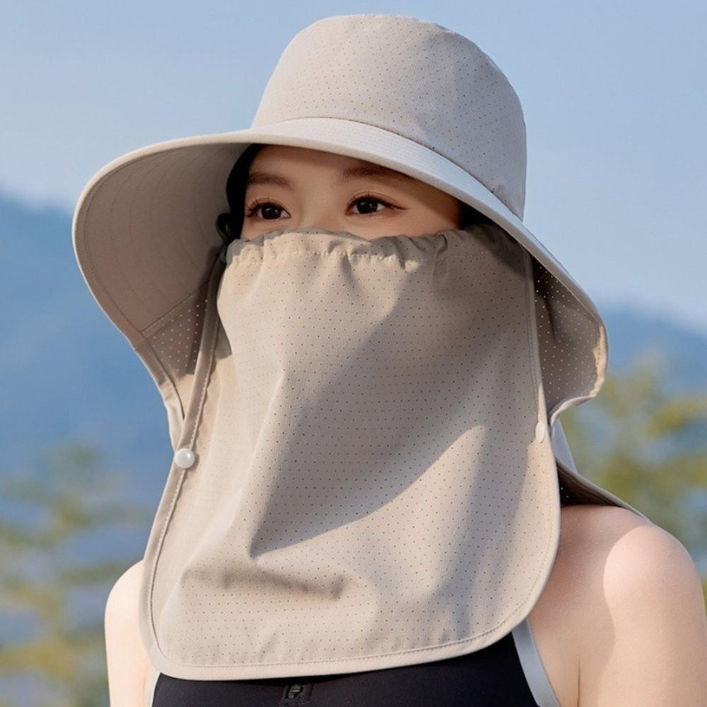 Simple Wide-Brimmed Shawl Mask Hat Solid Color Adjustable Picking Tea Hat Thin Polyester Sunshade Sun Hat Cycling