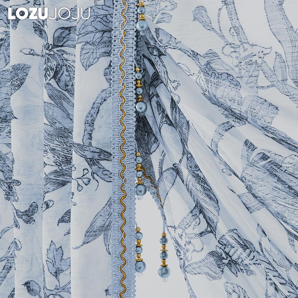 LOZUJOJU Ретро Высококачественная кружевная окантовка из бисера с принтом, прозрачная занавеска для кухни, спальни, гостиной, украшения окна