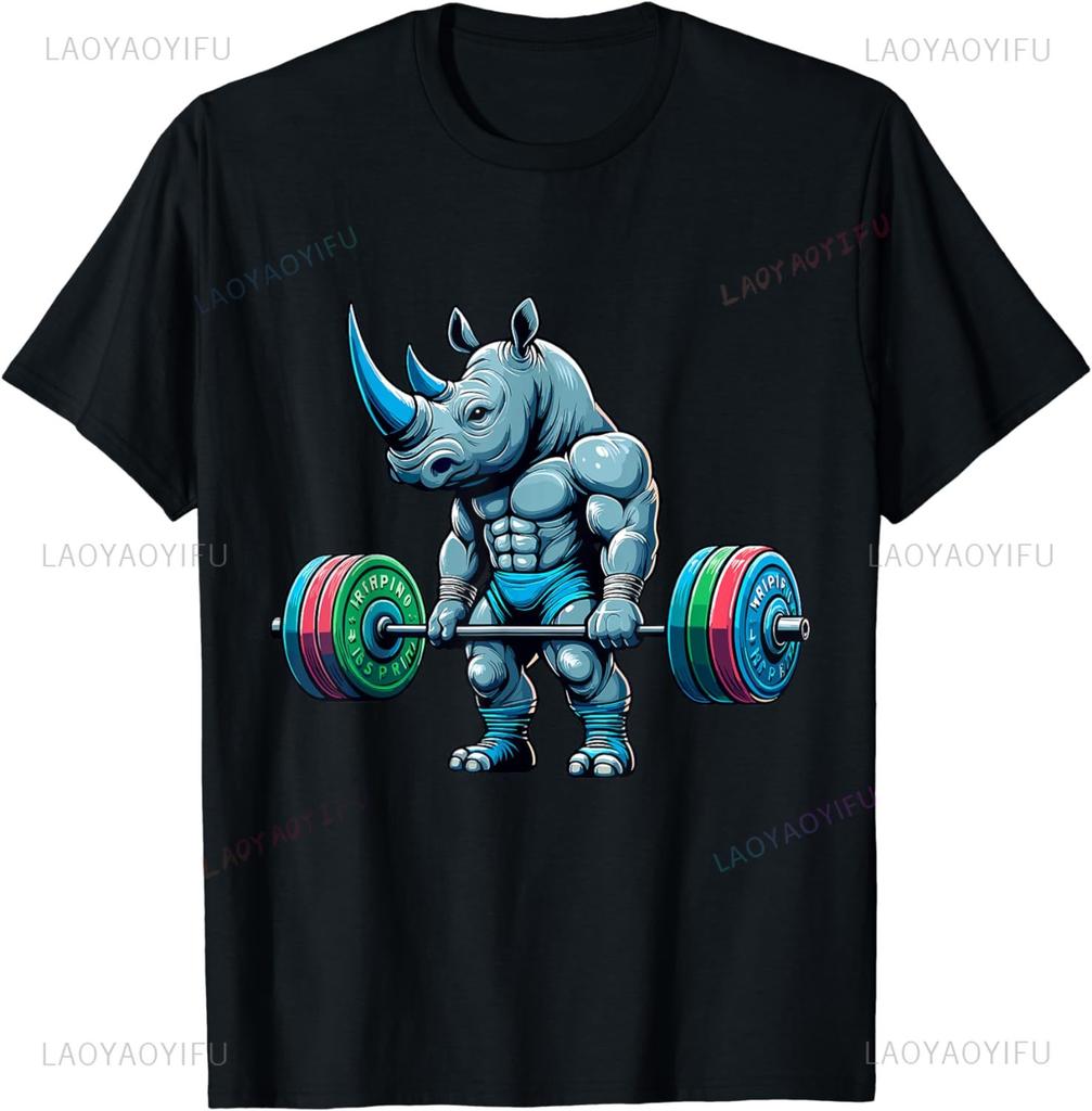 Rhinoceros Weightlifting Powerlifting Gym Rhino for Fitness T-Shirt Streetwear Graphic T Shirts Men Clothing Camiseta Hombre