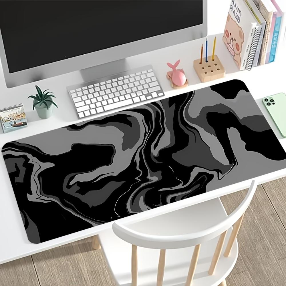 Black Marble Swirl Extended Desk Mat Non Slip Rubber Stitched Edge Large Mousepad For Laptop Pc Office Desktop Gaming Decor