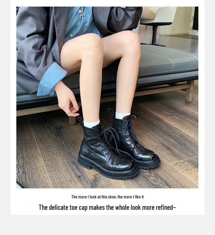 Женские короткие ботинки Martin Grape Mom из высококачественной мытой кожи с круглым носком, толстой подошвой и шнуровкой в британском стиле