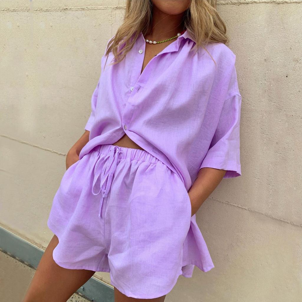 MAITA Европа и США, новинка 2021 года, женская однобортная однобортная рубашка с короткими рукавами и шорты, свободный модный повседневный костюм