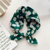 Retro Green Floral Small Silk Scarf - Korean Style Women's Versatile Autumn/Spring Accessory, Thin Square for Neck or Headband