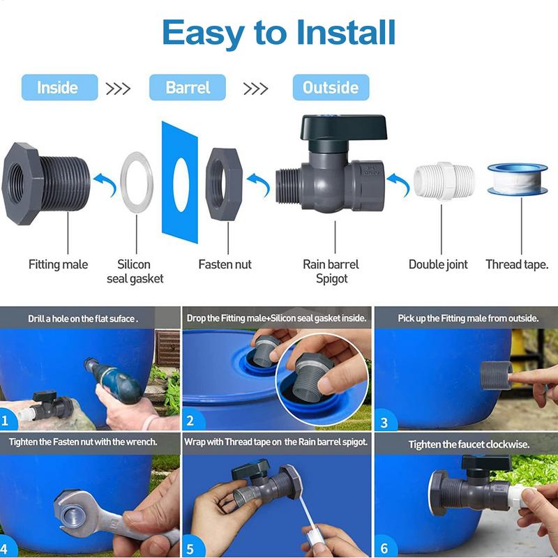 Клапан для дождевой бочки Отвод для водосточной трубы дождевой бочки ПВХ Аксессуары для дождевой воды Соединитель Для улицы Стандартный диаметр 3/4 дюйма