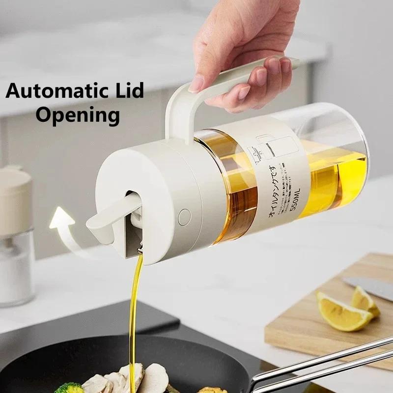 550mL Oil Empty Bottle Pourer Glass Bottles Automatic Opening and Closing Kitchen Cooking Oil Dispenser Cruet for Camping BBQ