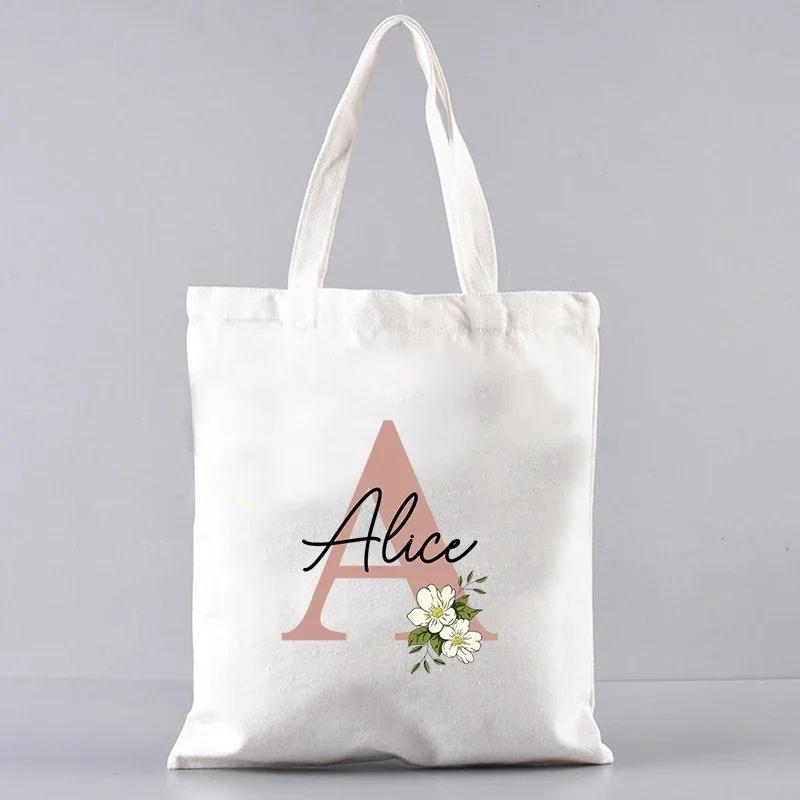 Custom Name White Canvas Tote Bag Large Capacity Foldable Supermarket Shopping Bag For Women Shopper Personalized Handbags