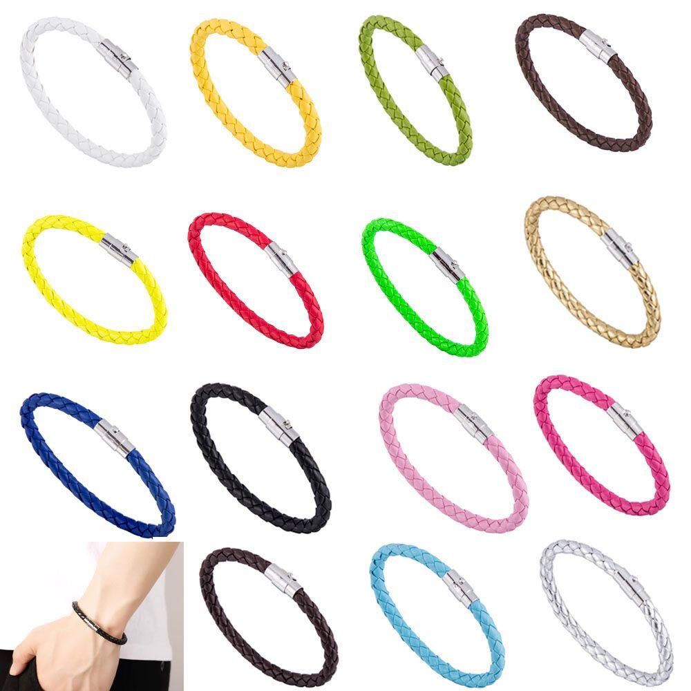 Simple Braided Women Men 1 Piece PU Leather Bracelet Magnetic Clasp Jewelry Fashion Accessories