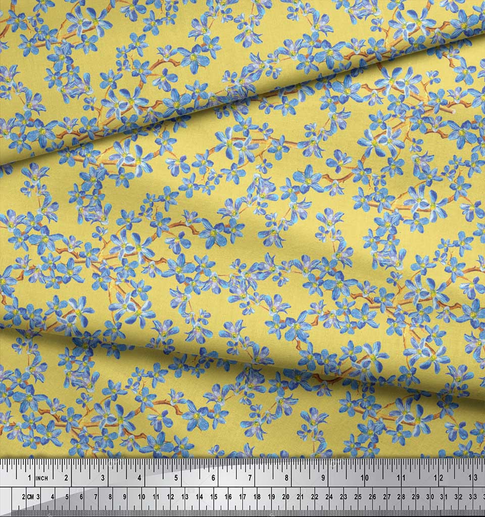 Soimoi Черная поли ткань крепа Не забудь меня, ткань с цветочным принтом Буша 1 ярд 42 дюйма