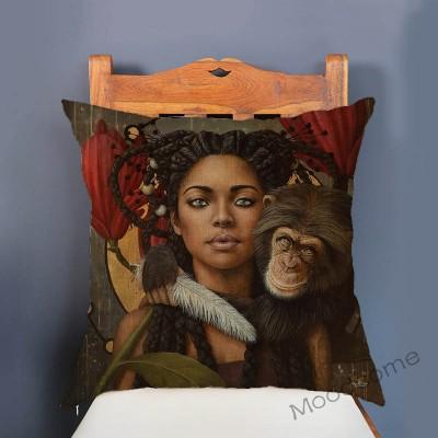 Dreamy Beautiful Scene Goddness Girl With Wild Animals Floral Home Decorative Sofa Pillow Case Modern Art Linen Cushion Cover