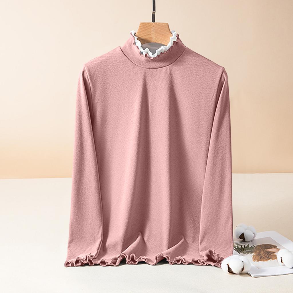 Женская приталенная блузка-пуловер с кружевным воротником, отделкой «черный гриб», базовый топ с длинными рукавами из немецкого вельвета