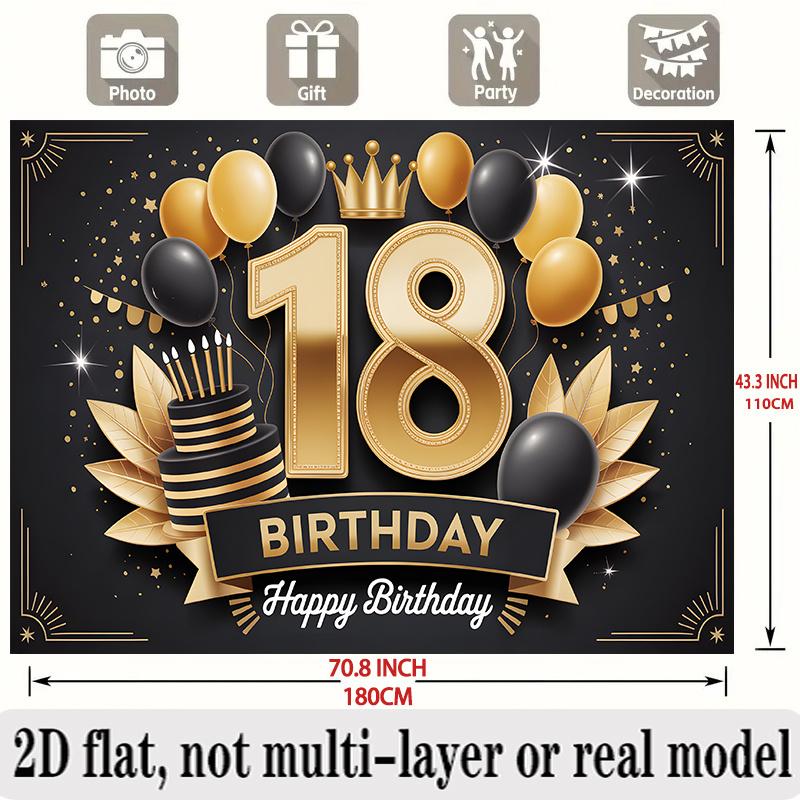 Party Backdrop 18Th Birthday Balloon Confetti Crown Elegant Flat Enthusiasts Balloons Golden Celebration Photo Booth Front Door Decor
