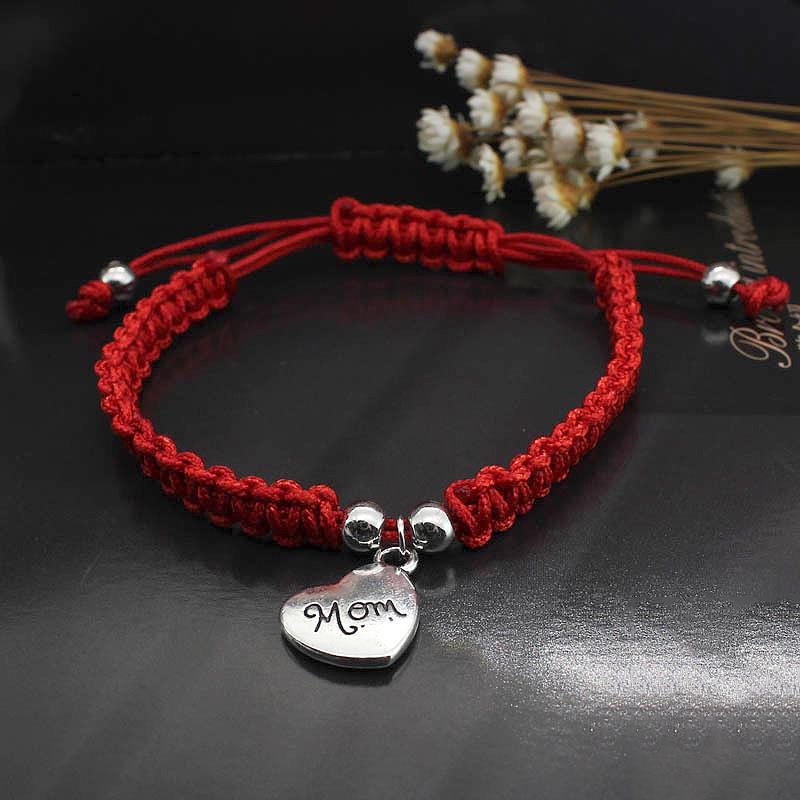 Женский браслет в китайском стиле Красная нить Мир Здоровье Браслет Подвеска в форме сердца Ручная цепочка для девушки AVE