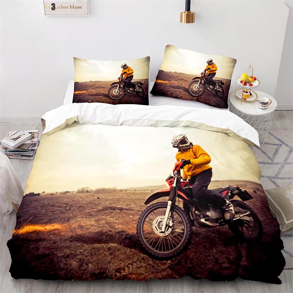 Dirt Bike Duvet Cover Set Motocross Rider Comforter Cover Motorcycle Extreme Sport Game Polyester Bedding Set For Kid Boys Teens