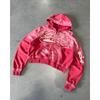 Womens Loose Fit Graphic Print Hoodie Streetwear Hip Hop Style Vintage Distressed Black Sweatshirt