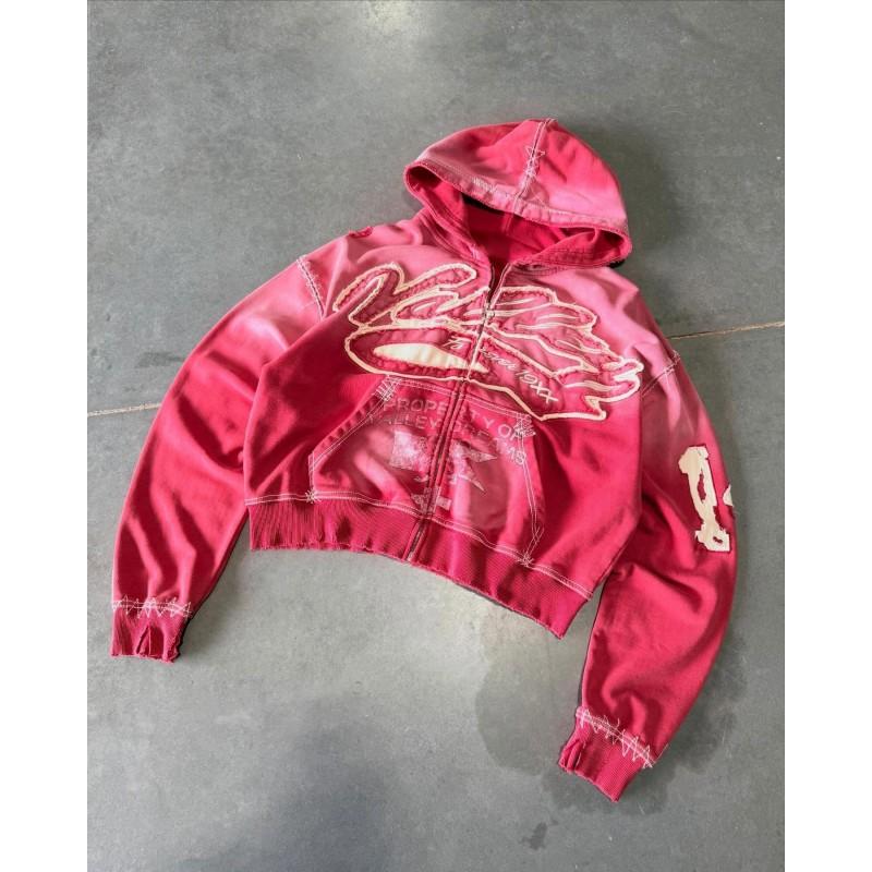 Womens Loose Fit Graphic Print Hoodie Streetwear Hip Hop Style Vintage Distressed Black Sweatshirt