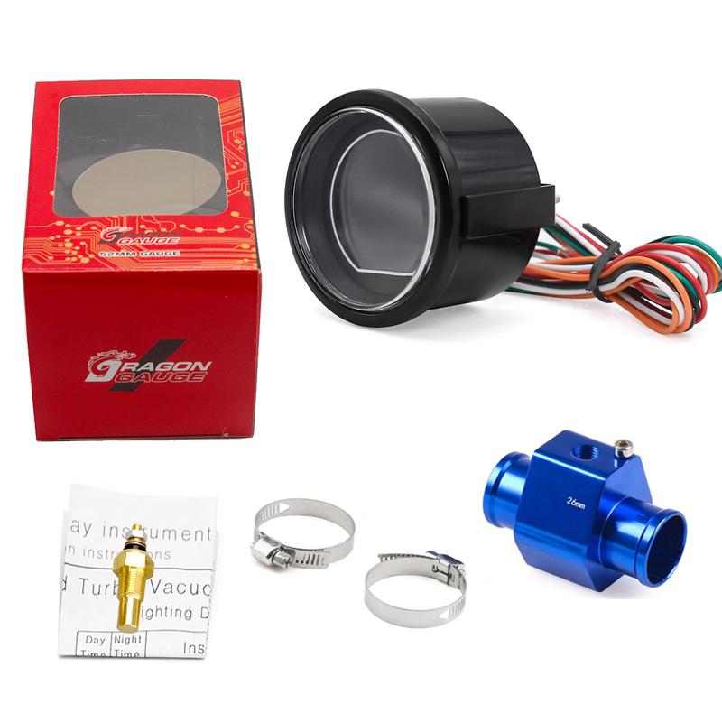 52mm Car Water Temperature Gauge LCD 40~140 ℃ Red Blue Backlight With Water Temp Sensor Water Temp Joint Pipe Sensor Adapter