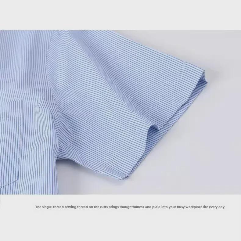 Men's High-End Blue Striped Cotton Shirt: Breathable Business Office Wear In Plus Sizes