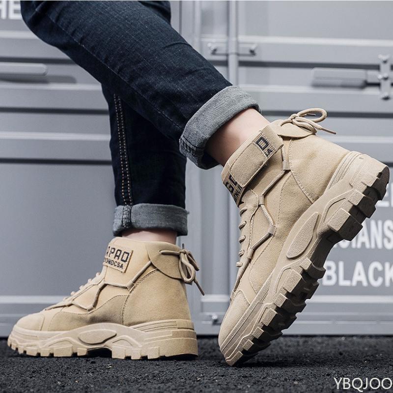 Осенние мужские полуботинки в стиле ретро, трендовые высокие кеды на толстой подошве, простые, удобные, повседневные, универсальные мужские туфли