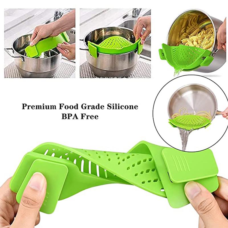 Silicone Kitchen Strainer Clip Pan Drain Rack Bowl Funnel Rice Pasta Vegetable Washing Colander Draining Excess Liquid Univers