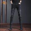 Европейские брендовые мужские черные облегающие эластичные джинсы с вышивкой – модные повседневные брюки в корейском стиле.