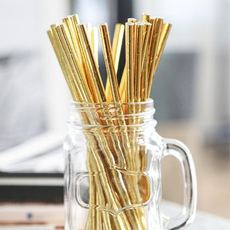 25 шт. фольги золото/серебро радуга одноразовые питьевые цветные бумажные трубочки рождественский свадьба день рождения украшения вечеринка мероприятия принадлежности