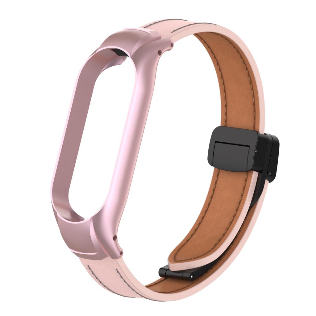 Для Mi Band 7 магнитная пряжка, ремешок из натуральной кожи + металлический корпус для часов для Xiaomi Smart Band 8/Band 7/Band 6/5/4/3, сменный браслет