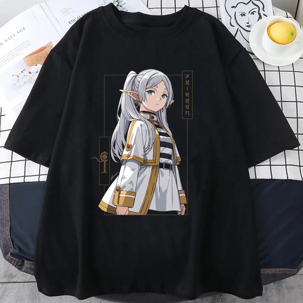 Frieren TShirt Unisex Cartoon Tshirt Short Sleeve Women Beyond Journeys End Anime Clothing TShirt Cotton Tees Top