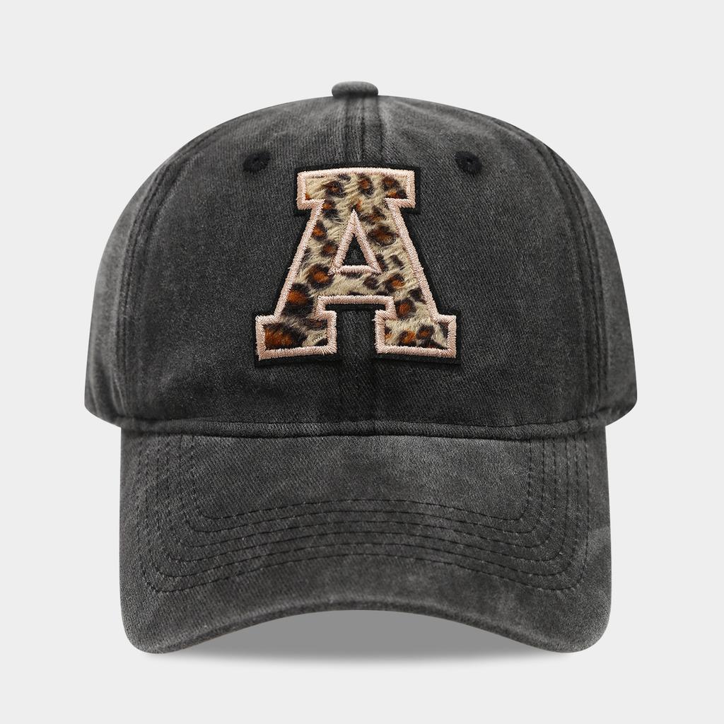 Black Baseball Cap, 26 English Letters Leopard Print Duckbill Hat, Women's Retro Fashion Sports Sun Hat, Trendy Cap