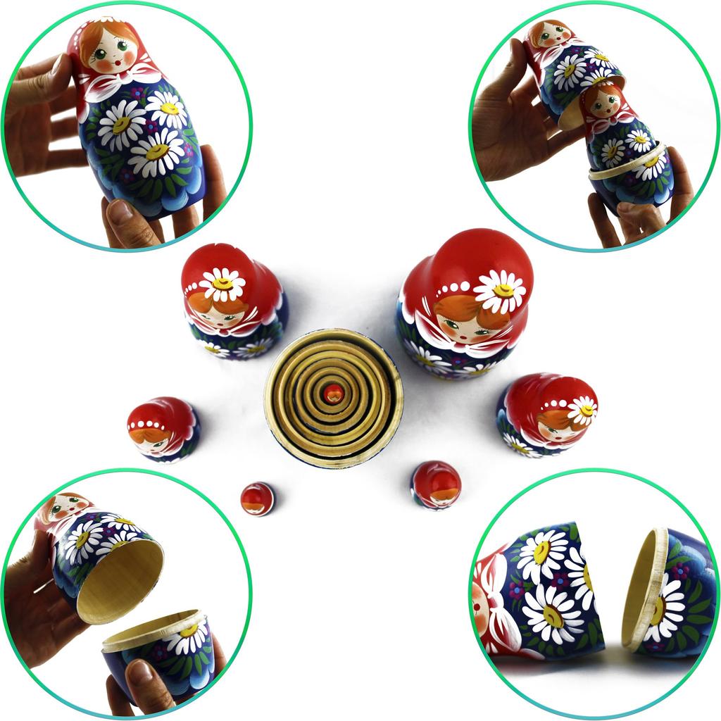 MATRYOSHKA&HANDICRAFT Nesting Dolls - Matryoshka, Matrioska, Babushka, Matraska Russian 7 Nesting Dolls for Children - Matryoshka Russian Nesting