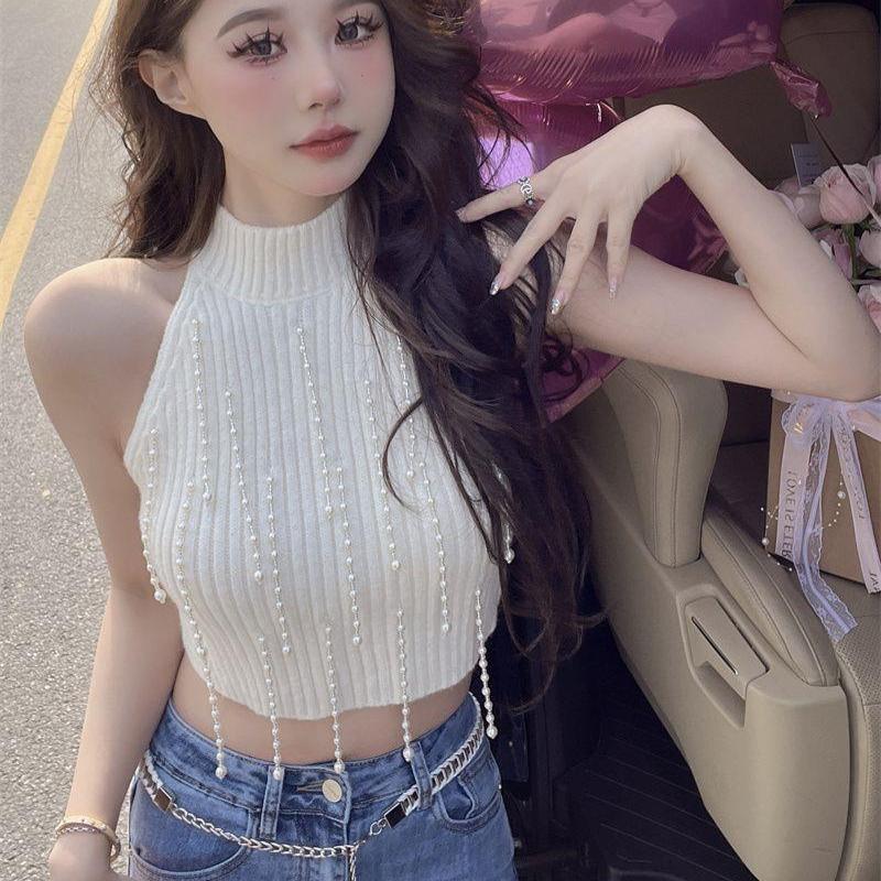 French Chic Hot Girl Summer Elegant Base Layer Knitted Camisole Women's Inner Vest Designed Sleeveless Short Top