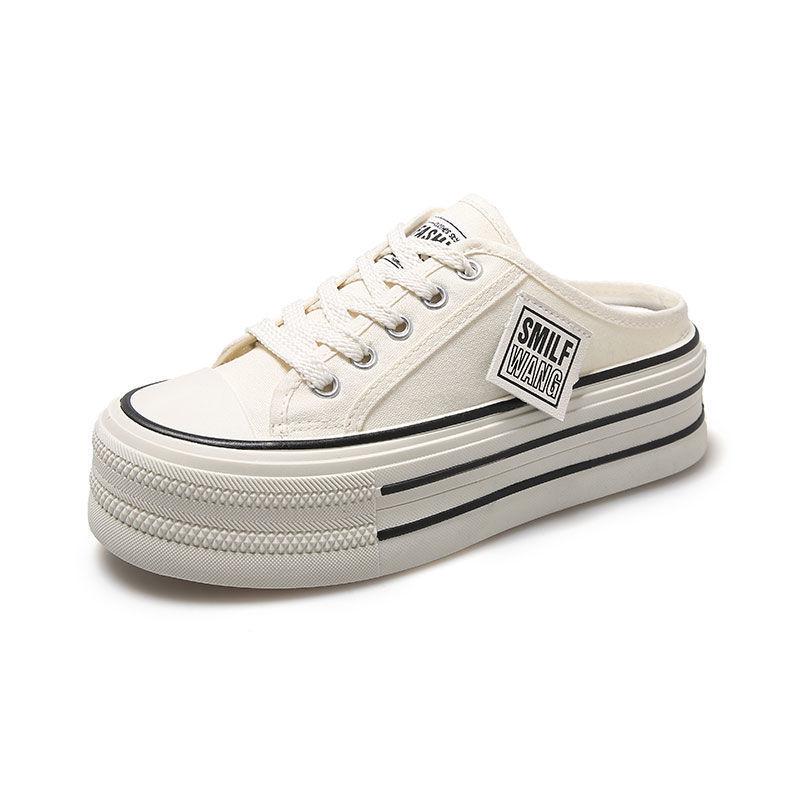 Платформенные парусиновые туфли новые без задника ленивые полушлепанцы на одном педале белые туфли сумка голова полушлепанцы