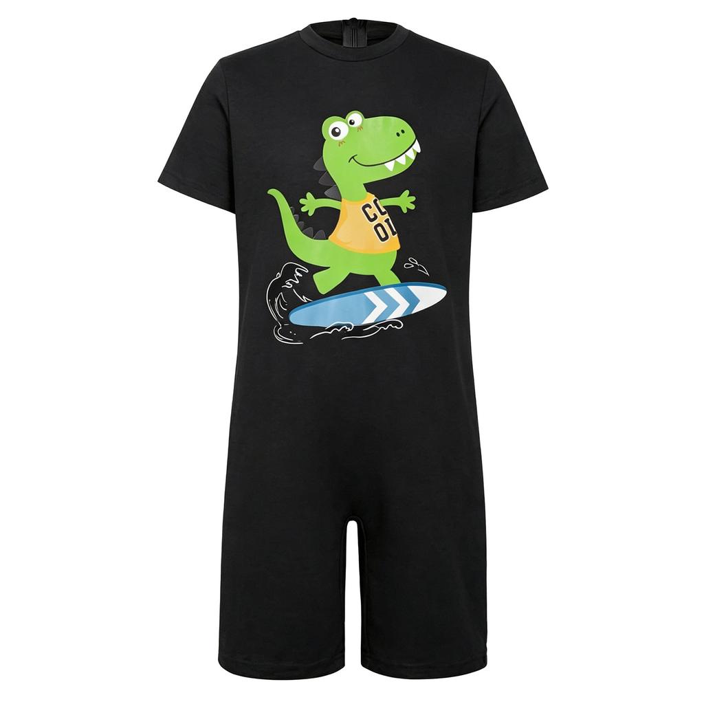 Boys Dinosaur Jumpsuit Short Sleeve Back Invisible Zipper Thigh Length Adaptive Bodysuit Special Needs