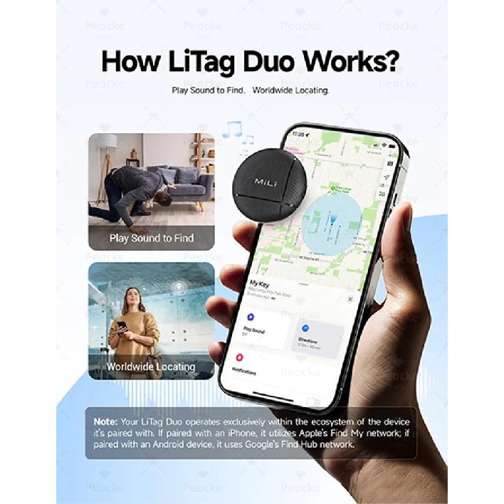 MiLi LiTag Duo Smart Tracker Tags for IOS or Android (NOT Huawei) Bluetooth Tracking Tag Key Bag Finder Item Finder GPS Tracker