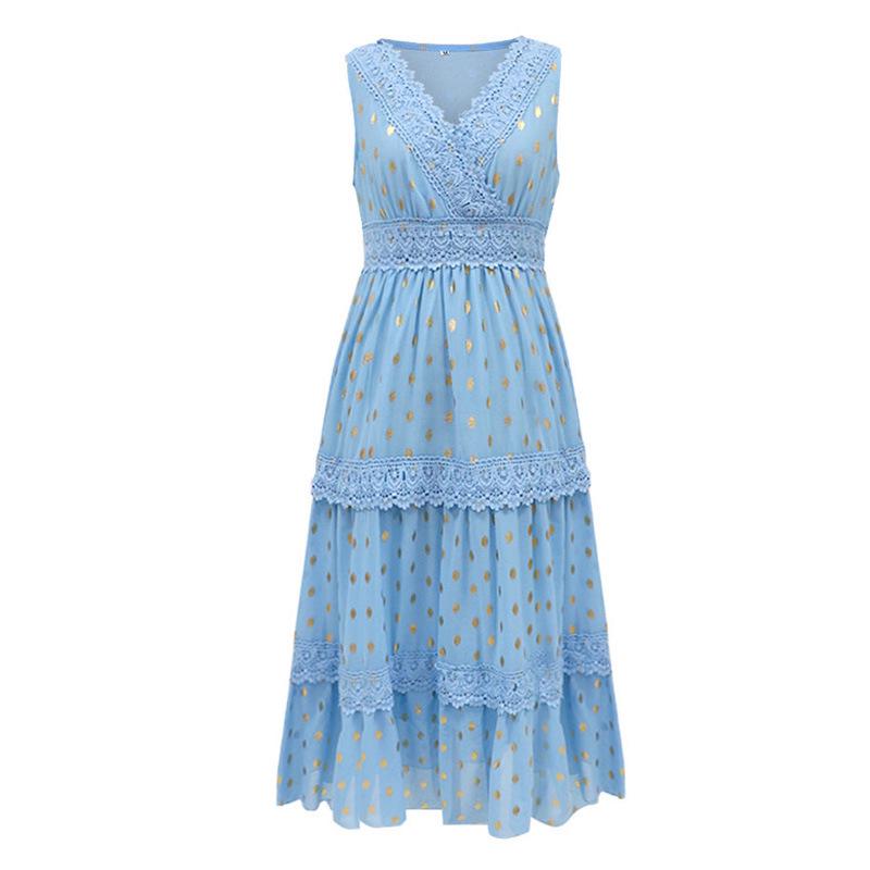 Летнее женское сексуальное шифоновое миди-платье без рукавов с глубоким V-образным вырезом