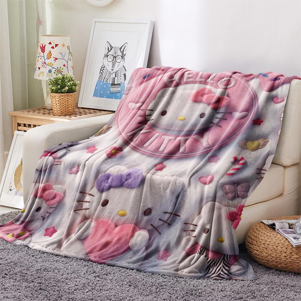 1 шт. Розовое фланелевое одеяло Hello Kitty с принтом, Высококачественное, Для всех сезонов, Декор для дома, Тепло и комфорт, Идеально для рождественских подарков