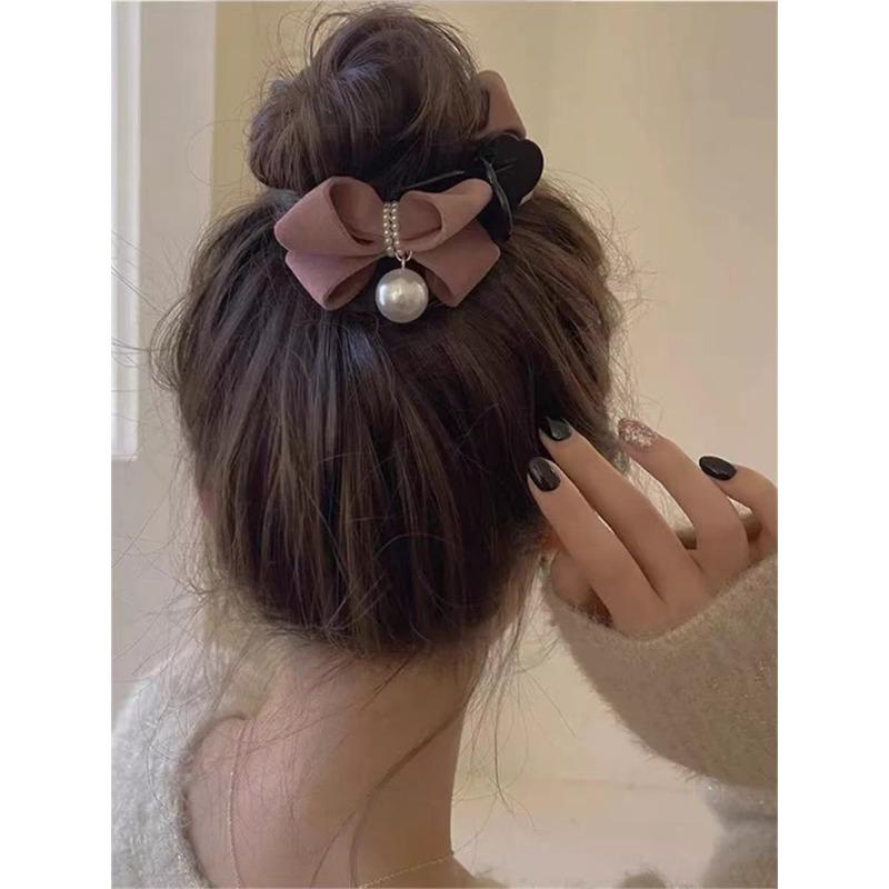 Нежная бархатная заколка для волос с бантом, большая заколка для волос премиум-класса, заколка для волос с французским жемчугом на спине