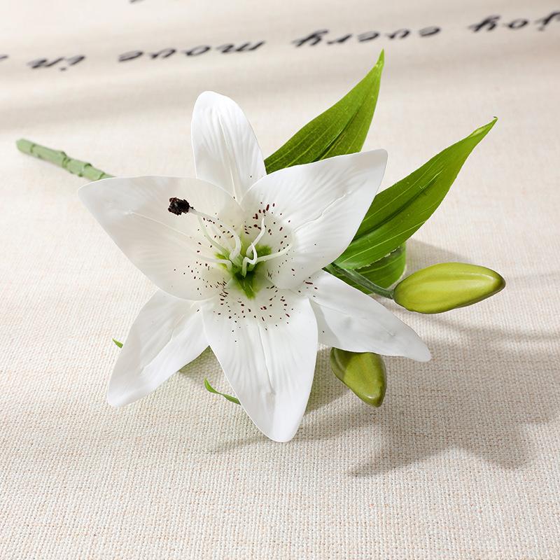 Simulated Lily Single Touch Film 3 Head Lily 1 Flower 2 Buds Home Wedding