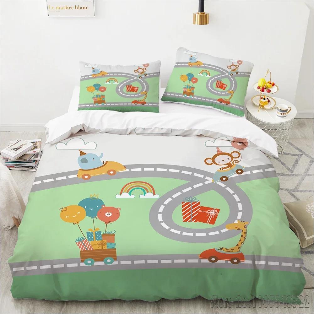 Cartoon Fast Speed Car King  Duvet Cover Set HD Comforter Cover for Kids Bedding Sets Bedclothes Bedroom Decor