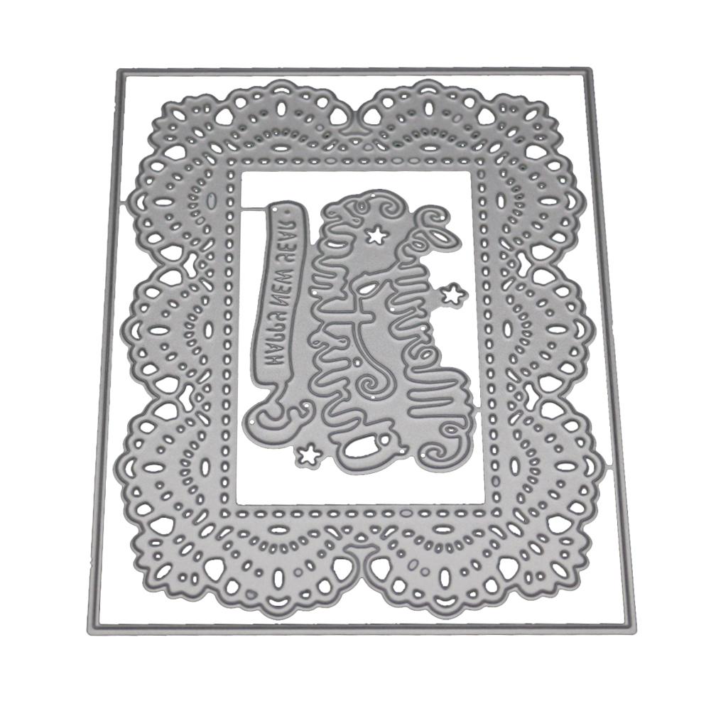 Rectangular Border Merry Christmas Metal Silvery Stencil Embossing Cutting Dies For Diy Scrapbooking Paper Album Cards Making