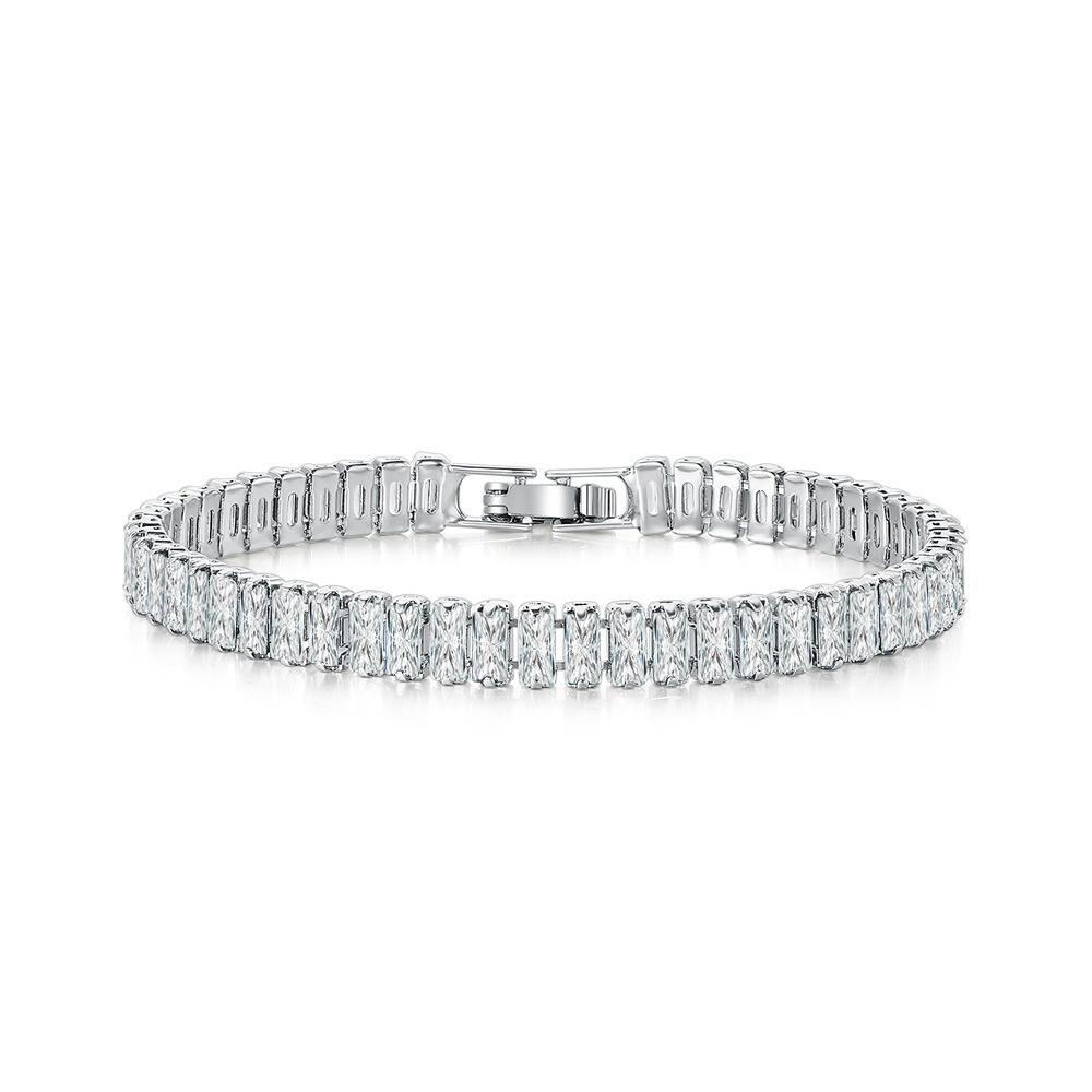 Fashion New 18k Gold-plated Boutique Rectangular Colored Cubic Zirconia Bracelet Rainbow Crystal Tennis Chain Bracelet for Women